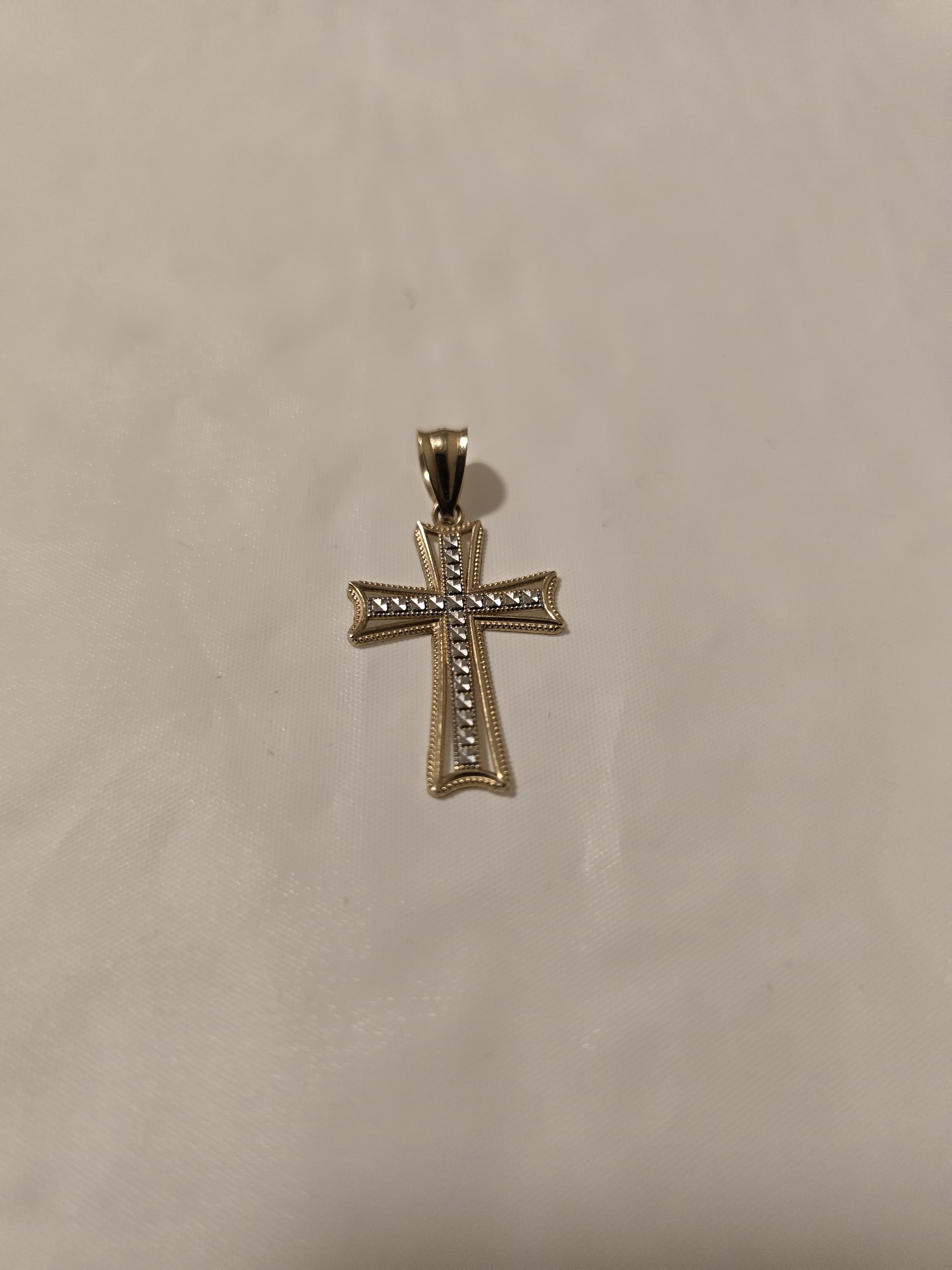 Medium Diamon Cut Cross Charm In 14k Solid Two Tone Gold